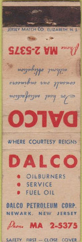 Matchbook Cover - Dalco Oil Burners oil gas Newark NJ Safety First WEAR