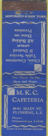 Matchbook Cover - MKC Cafeteria Flushing LI