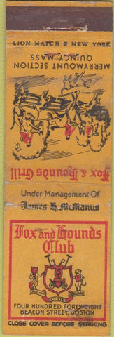 Matchbook Cover - Fox  and  Hounds Club Boston MA Quincy WEAR