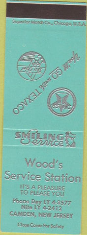 Matchbook Cover - Wood's Texaco oil gas Camden NJ SAMPLE
