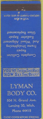 Matchbook Cover - Lyman Body Co Lansing MI auto body repair