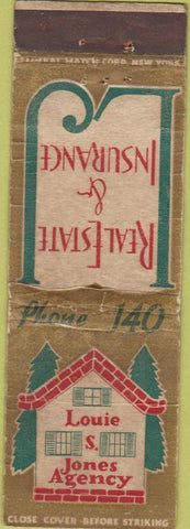 Matchbook Cover - Louie S Jones Insurance Real Estate Federal Long WORN