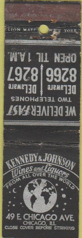 Matchbook Cover - Kennedy Johnson Wine Liquor Chicago IL WEAR