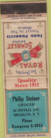Matchbook Cover - Royal Scarlet Food Products Steiner Grocery Brooklyn NY WORN