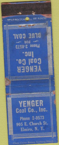 Matchbook Cover - Yenger Coal Co Elmira NY Star WEAR