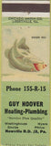 Matchbook Cover - Guy Hoover Heating Plumbing Newville PA Westinghouse  Philco