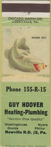 Matchbook Cover - Guy Hoover Heating Plumbing Newville PA Westinghouse  Philco