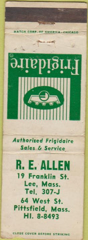 Matchbook Cover - R.E. Allen Pittsfield MA Frigidaire WORN Lee MA