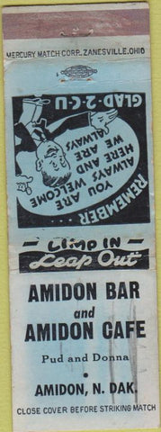 Matchbook Cover - Amidon Bar Cafe Amidon ND WORN