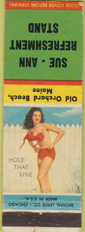 Matchbook Cover - Sue Ann Refrestment Stand pinup Old Orchard Beach ME WEAR