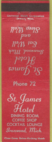 Matchbook Cover - St James Hotel Ironwood MI WEAR