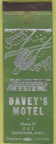 Matchbook Cover - Davey's Motel Ironwood MI