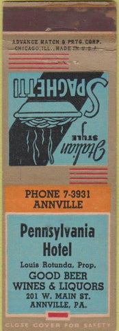 Matchbook Cover - Pennsylvania Hotel Annville PA Advance