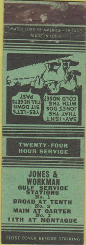Matchbook Cover - Jones  and  Workman Gulf oil gas Goodrich Tires