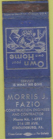 Matchbook Cover - Morris Fazio Construction Stoudsburg PA