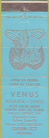 Matchbook Cover - Venus Wedding Chapel Carson City NV blue WORN