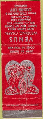 Matchbook Cover - Venus Wedding Chapel Carson City NV red POOR