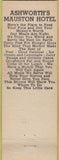 Matchbook Cover - Mauston Hotel Mauston WI