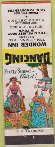 Matchbook Cover - Wonder Inn Washington AR? Hillbilly music WORN