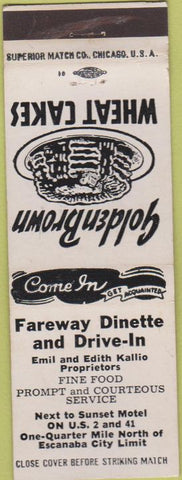 Matchbook Cover - Fareway Dinette Escanaba City MI pancakes