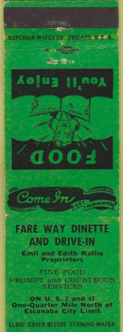 Matchbook Cover - Fareway Dinette Escanaba City MI green girlie