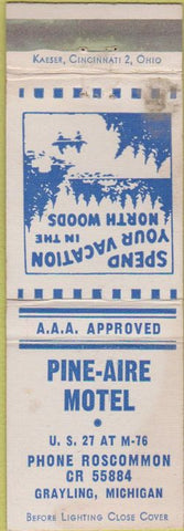 Matchbook Cover - Pine Aire Motel Grayling MI WEAR