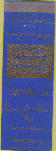 Matchbook Cover - Rosie's  and  Alice's Tap Forreston IL