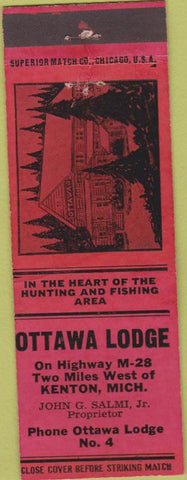 Matchbook Cover - Ottawa Lodge Kenton MI red