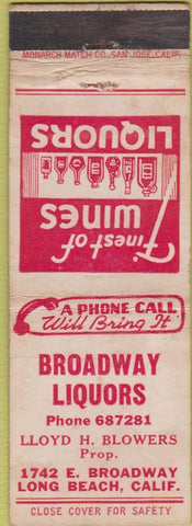 Matchbook Cover - Broadway Liquors Long Beach CA