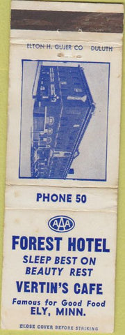 Matchbook Cover - Forest Hotel Ely MN WEAR white