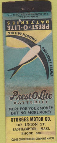 Matchbook Cover - Preso O Lite Car Batteries Easthampton MA WEAR
