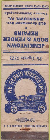 Matchbook Cover - Jenkintown Body Fender Repair PA WORN
