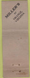 Matchbook Cover - Miller's Restaurant Orange VA
