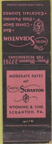 Matchbook Cover - The Hotel Scranton PA