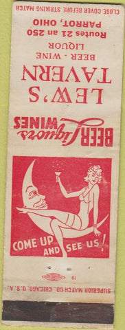 Matchbook Cover - Lew's Tavern Parrot OH girlie WORN