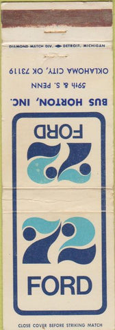 Matchbook Cover - 1972 Ford Bus Horton Oklahoma City OK WEAR
