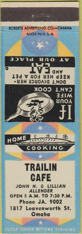 Matchbook Cover - Trailin Cafe Omaha NE