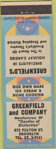 Matchbook Cover - Greenfield and Co Candy Brooklyn NY