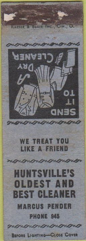 Matchbook Cover - Cleaners Huntsville AL? Marcus Pender WEAR
