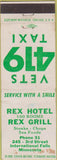 Matchbook Cover - Rex Hotel Grill International Falls MN Taxi WEAR