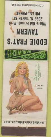 Matchbook Cover - Eddie Frat's Tavern Philadelphia PA pinup cactus WORN