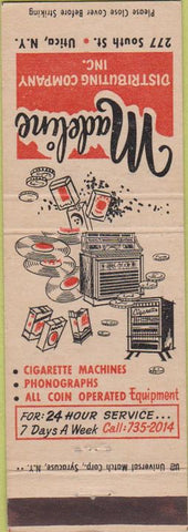 Matchbook Cover - Madeline Distributing Utica NY Vending juke boxes