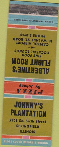 Matchbook Cover - Johnny's Plantation Springfield IL WEAR