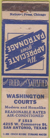 Matchbook Cover - Washington Courts San Antonio TX WORN