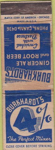 Matchbook Cover - Burkhardt's Ginger Ale Root Beer WORN