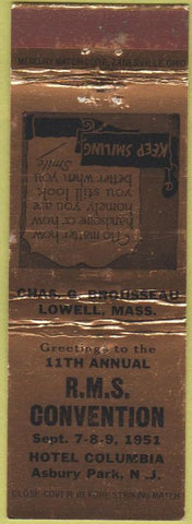 Matchbook Cover - RMS Convention Hotel Columbia Asbury Park NJ 1951 bronze
