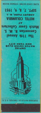 Matchbook Cover - RMS Convention Hotel Columbia Asbury Park NJ 1951 teal