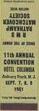 Matchbook Cover - RMS Convention Hotel Columbia Asbury Park NJ 1951 greed wood