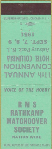 Matchbook Cover - RMS Convention Hotel Columbia Asbury Park NJ 1951 mint
