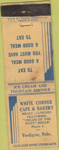Matchbook Cover - White Corner Cafe Verdigree NE low phone # WORN